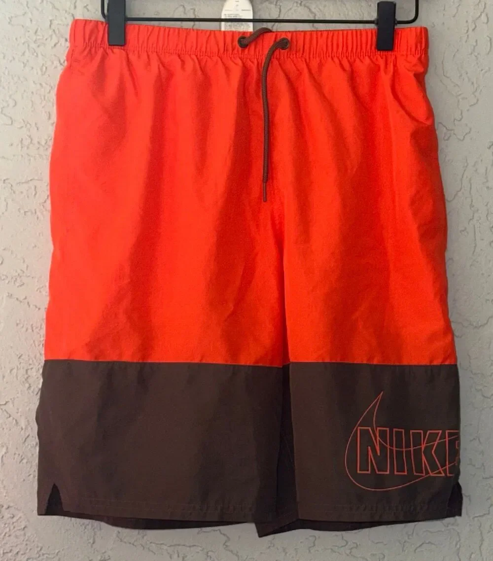 Nike Two-Tone Bright Orange and Brown Swim Trunks